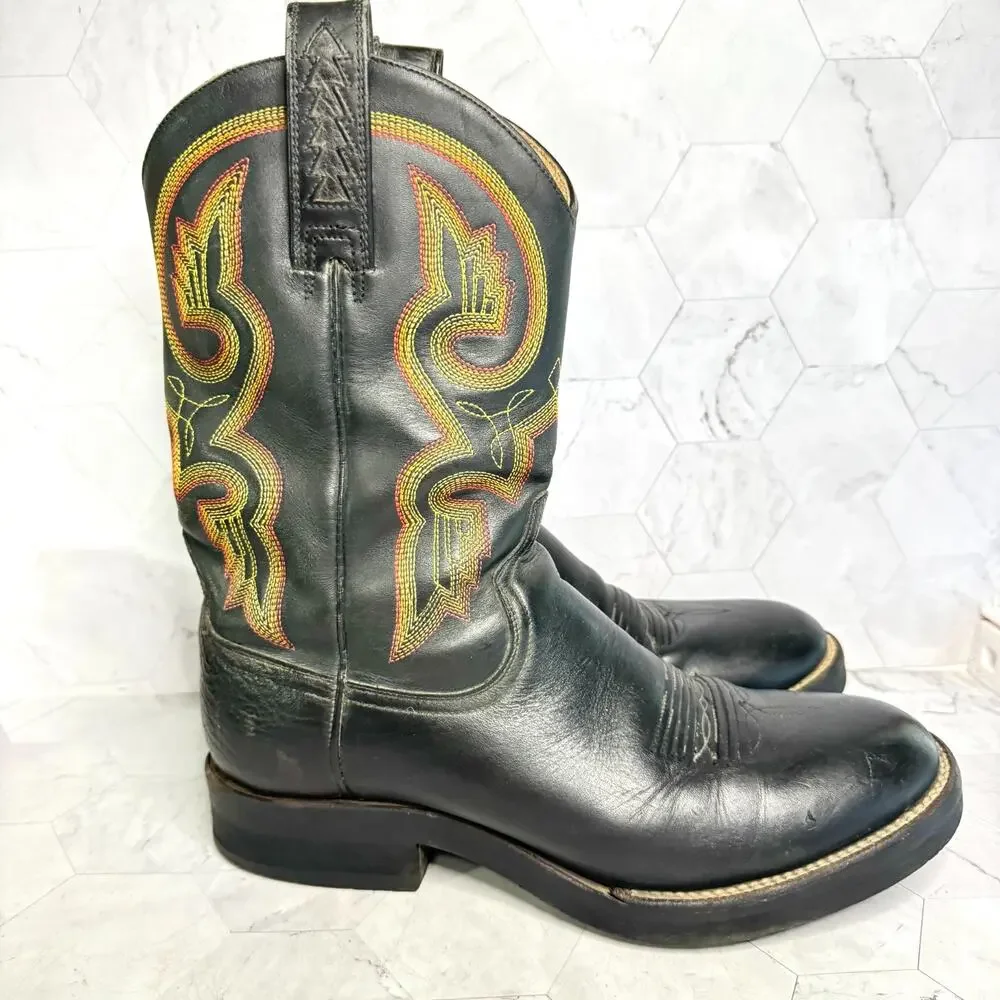 Ariat Boots Mens 8.5 D Black Leather Embroidered Cowboy Boots Western #38109